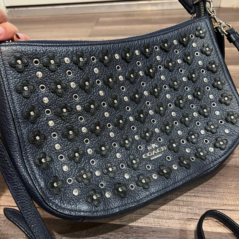 Coach Chelsea Navy With Floral Rivets Studded Women's Crossbody Bag - Picture 4 of 15